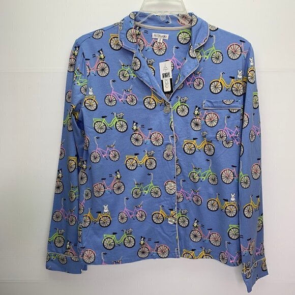 PJ Studio Pajama Top Size Small NWT Dogs & Bicycles Blue Sleep Top - Picture 1 of 9